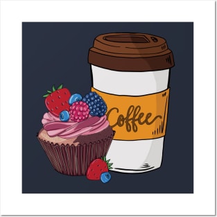 Sweet Chocolate Cupcake and Coffee Posters and Art